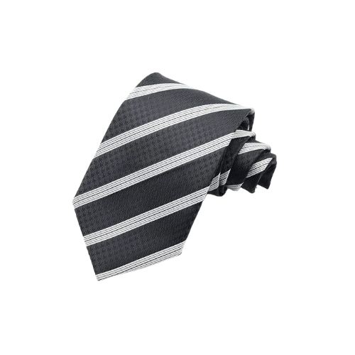 Classic Men's Black White Striped Necktie