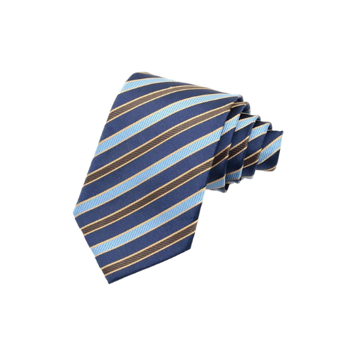 New Classic Dark Blue/Brown Men's Striped Silk Necktie