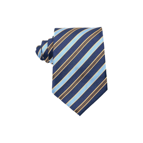 New Classic Dark Blue/Brown Men's Striped Silk Necktie