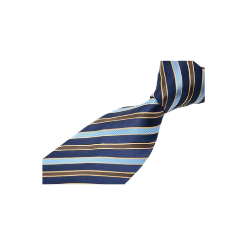 New Classic Dark Blue/Brown Men's Striped Silk Necktie